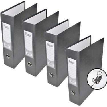 Imagem de Pasta Fichário AZ Registradora Ofício Largo Cor Grafite Kit 4un Ideal 