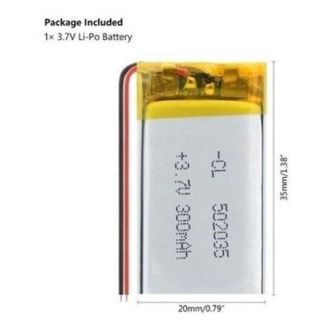 Imagem de 2 Peça 502035 C/ 2 Fios 3,7v 300mah 5mm X 20mm X 35mm - bgb