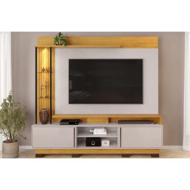 Imagem de Home p/ TV até 70 Polegadas Martino c/ Prateleira Nichos e Pés 200x190cm Cedro/Bali - DJ Móveis