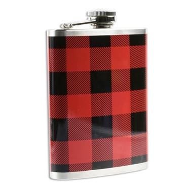 Imagem de Frasco de aço inoxidável preto e vermelho Buffalo Xadrez Suporte para bebidas natalinas 227 g Bolso reutilizável garrafa de viagem para coquetéis favoritos bebidas licores