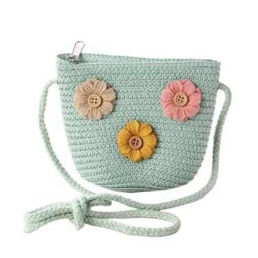 Imagem de LOHGOU Bolsa tiracolo feminina de crochê, linda bolsa de ombro de praia de palha pequena bolsa de pendurar, Flor - verde