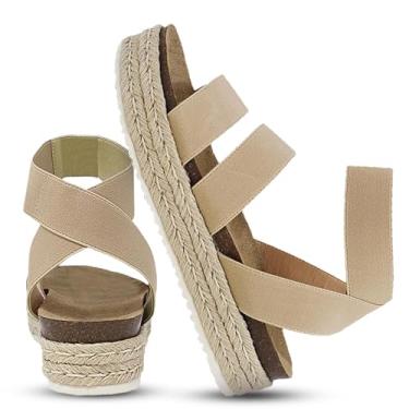 Imagem de YOKI CHIARA-10 Sandálias femininas de tiras com plataforma de alpargatas - Sandálias de plataforma sem cadarço para mulheres, leve e confortável, Bege, 36