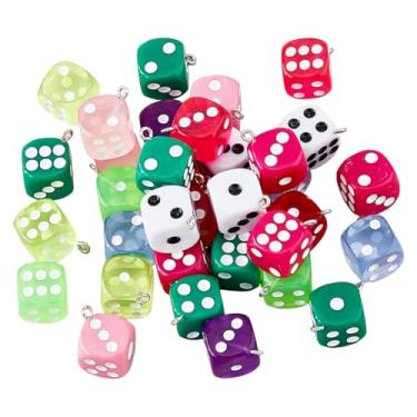 Imagem de DICOSMETIC 36 pingentes de dados de resina, pingentes de dados de 23 x 19 mm, pingentes opacos a granel, pingente de cubo 3D, pingente de cubo com laço de ferro banhado a platina para fazer joias DIY