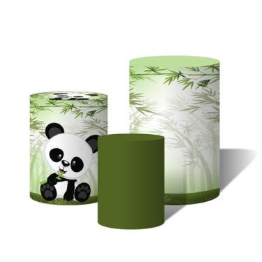 Imagem de Trio de Capas Cilindricas Versátil ursinho panda fundo verde bambu  C/