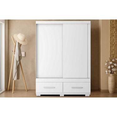 Imagem de Guarda Roupa Solteiro 2 Portas De Correr E 2 Gavetas Sereno Branco - Caemmun