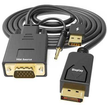 Imagem de UANTIN Cabo VGA para DisplayPort de 1,8 m, adaptador de monitor VGA unidirecional 1080p para DP DisplayPort macho para macho, cabo banhado a ouro compatível com fonte VGA para monitor DP, preto