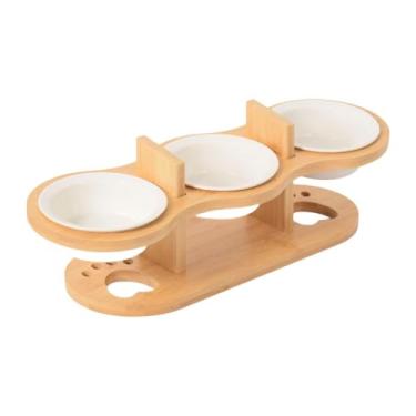 Imagem de Generic Tigelas de alimentação para gatos Tigela elevada para gatos com suporte de madeira portátil e inclinado Anti-vômito para cães e pequenos Filhotes, Cerâmica
