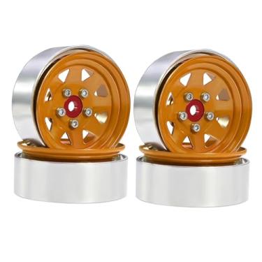 Imagem de Colaxi 4 peças de aros de roda RC, pneu, peça de reposição, substituição resistente, rodas de alumínio de 1,9" com sextavado de 12 mm para caminhão RC, Amarelo