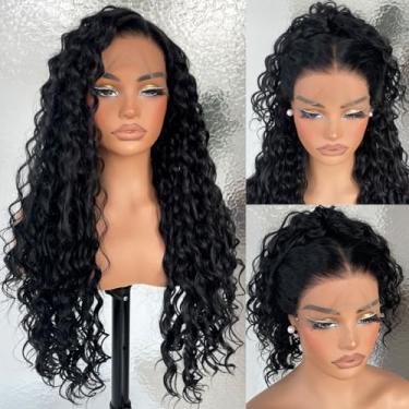 Imagem de BlackSwern Peruca frontal de renda sem cola HD 13 x 6 pré-arrancadas, densidade 200 gengibre semelhante a cabelo humano sintético longo encaracolado peruca frontal pronta para usar, 66 cm #preta