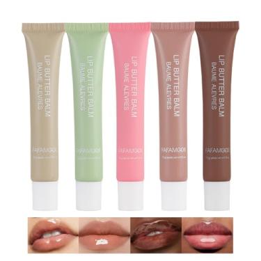 Imagem de Dulele Conjunto de 5 unidades de bálsamo labial brilhante, máscara labial nutritiva hidratante instantânea, protetor labial não pegajoso, suaviza os lábios secos e cuidados com os lábios