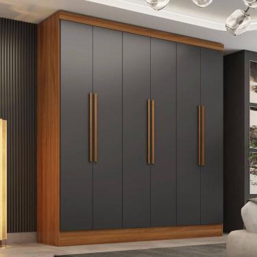 Imagem de Guarda-roupa 6 Portas 3 Gavetas Lisboa Espresso Móveis Cinamomo/Cinza