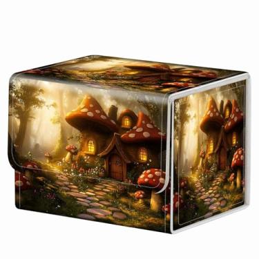 Imagem de RMJKXQZG Caixa de baralho com ímã forte MTG, caixa de baralho mágico, padrão criativo, caixa de armazenamento para TCG para jogos colecionáveis, casa de cogumelo vermelho selvagem