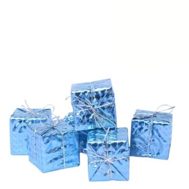 Imagem de Kit 6 Mini Presentes Decorativos para Árvore de Natal, C/Cordão, Enfeites Natalinos, Pendurar, Durável e Resistente, P/Mesa Guirlanda Arranjo (Azul Claro)