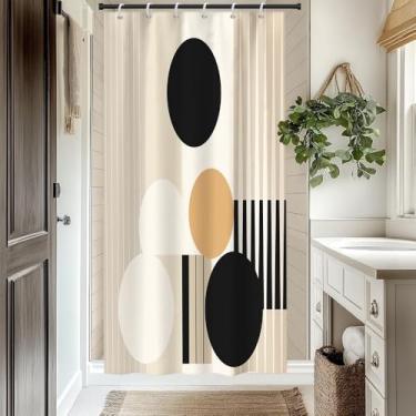 Imagem de Cortina de chuveiro Boho Meados do Século para Banheiro Bege e Branco Listrado Minimalista Neutro Decoração de Banheiro Moderna Chique Estética Cortinas de Banheira Lavável Tecido de Poliéster