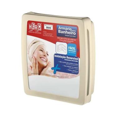 Imagem de Armário Plástico Bege 38x35cm Para Banheiro Com Espelho 31x27cm