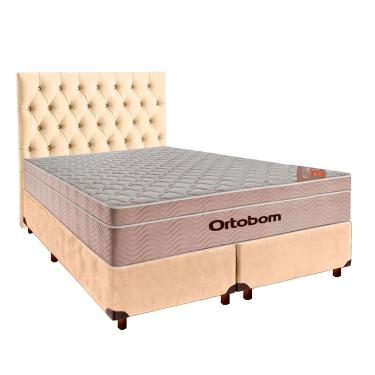 Imagem de Cama + Box Perola e Colchão Ortobom Molas Ensacadas Queen - Airtech + Cabeceira