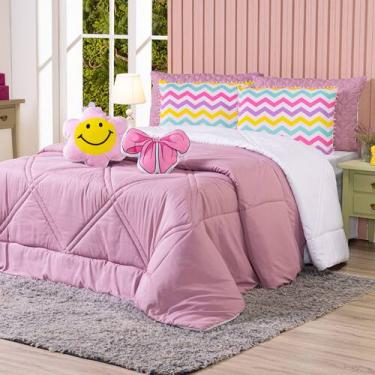 Imagem de Kit Edredom CASAL PADRÃO Menina Teen Rosa com Almofadas Estampadas 07 