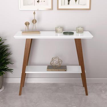 Imagem de Aparador Davi 90x30 Tampo MDF 30mm pé em Madeira Branco/Amadeirado