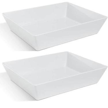Imagem de Kit 2 Travessas Retangular Branca 3,5L Profissional Servir Buffet Mela