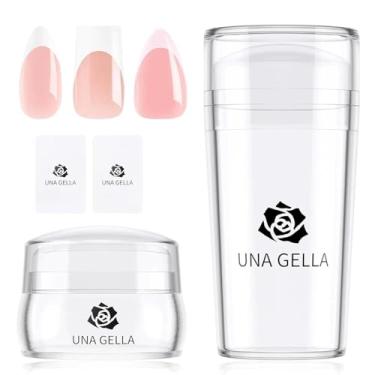 Imagem de Una Gella Carimbo de ferramenta de ponta francesa, kit de carimbo de manicure de unhas francesas de dois tamanhos para amêndoa/quadrado/caixão dedos dos pés e dedos fácil faça você mesmo arte de unhas