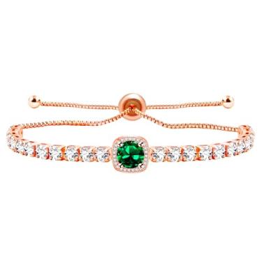 Imagem de Tobestu Pulseira de tênis de zircônia quadrada ajustável com corrente Bolo, joia elegante com pingente de cubo para casamentos, formaturas, casuais e uso diário YA4536, Adjustable, Latão, Zircônia