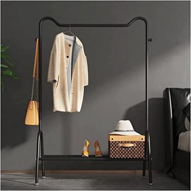 Imagem de Cabide para roupa cabide com prateleiras, calha de roupa removível resistente com sapatos para armazenamento, suporta até 70 kg suporte para barra de roupa para decoração de quarto, preto C