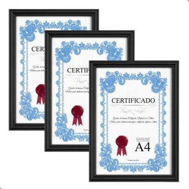 Imagem de Kit 3 Moldura Quadro A4 20x30 Porta Certificado Diploma Foto P/ Parede