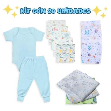 Imagem de Enxoval Bebe 20 Pç Cueiro Fralda Toalha Banho E Roupa Azul