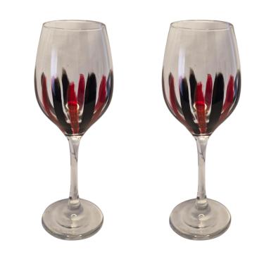 Imagem de Kit 2 Taças de Vidro Grande 490ml Vinho Água  Preto Vermelho