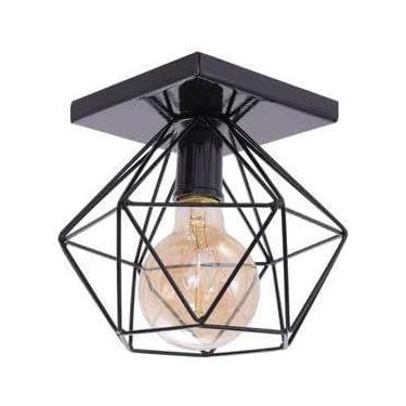 Imagem de Lustre Luminária Plafon Quadrado Diamante Aramado Preto Luxo Moderno P