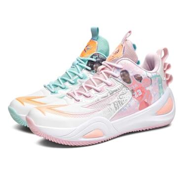 Imagem de Novetra Tênis de basquete masculino, leve, antiderrapante, com cadarço e absorção choque, cano médio, respirável, casual esportivo(Two-color,33 BR)