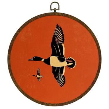 Imagem de Pato selvagem vintage redondo decoração de parede emoldurada 25,4 x 25,4 cm, arte de parede de pássaros escuros, decoração de parede estética para decoração de porta de quarto, sala de estar, 25 cm
