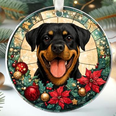 Imagem de TUMSHANIP Ornamento Rottweiler - Enfeites de Natal Rottweiler - Presentes de cachorro para mulheres e homens, presentes para amantes de cães - Ornamentos de cães 2025 - Enfeite de Natal em acrílico