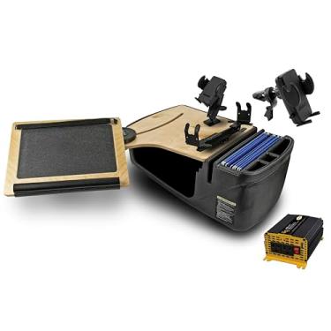 Imagem de AutoExec AE-RDFS-PM-PS-VC-11M Reach Desk banco dianteiro carro mesa e estação de trabalho portátil com suporte para impressora, suporte para telefone e clipe de ventilação do telefone, natural