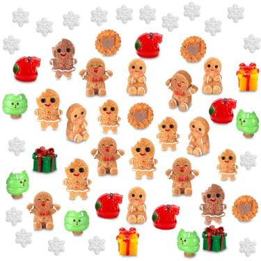 Imagem de Sawysine 64 peças mini estatuetas de Natal de resina, miniaturas de Natal, enfeite de jardim em miniatura, mini pão de gengibre, árvore de Natal para artesanato faça você mesmo, globos de neve