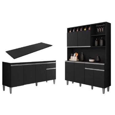 Imagem de Cozinha Compacta Alice e Balcão Tatiane 120mt Com Tampo Mdp Preto - AJL