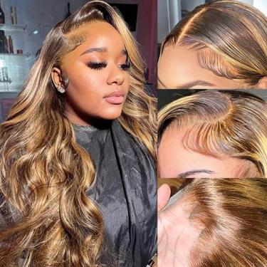 Imagem de Peruca frontal de renda amzhair Highlight Body Wave 13x4 HD 4/27 Ombre
