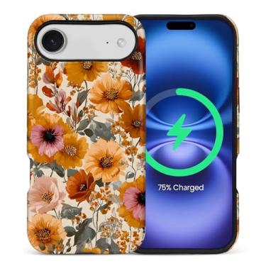 Imagem de ZHEGAILIAN Capa magnética para iPhone 17 Air, compatível com capa rígida MagSafe + silicone macio 2 em 1 híbrido à prova de choque capa protetora contra quedas floral sonho flores silvestres bordado