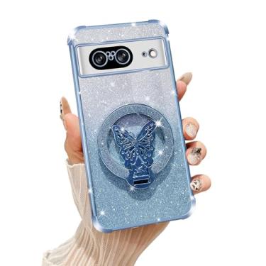 Imagem de Tesazxcn Capa para Google Pixel 8 com suporte [compatível com Mag Safe], para celular Google Pixel 8 com alça de pulso, capa protetora à prova de choque, suporte brilhante para mulheres e meninas