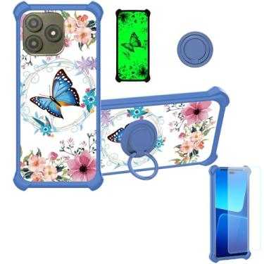 Imagem de jioeuinly Capa Foxxd A65 compatível com Foxxd Foxx A65 [com protetor de tela de vidro temperado][PC rígido + silicone macio][suporte para anel] [efeito luminoso] YGL-LHD