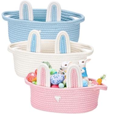 Imagem de Colingmill Cesta de Páscoa oval de 3 peças para caça aos ovos de páscoa, primeira cesta de páscoa para meninos, cesta de páscoa adorável cesta de coelho colorida para presentes para bebês e crianças