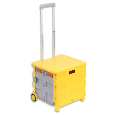 Imagem de Carrinho Da Compras Feira Mercado Dobravel Vira Maleta Portátil Multiuso(Amarelo e Cinza)