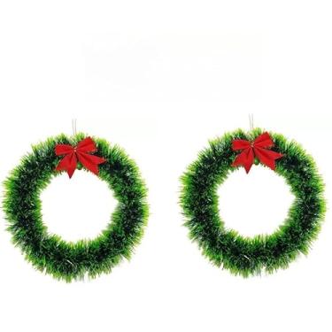 Imagem de Guirlanda Festão Verde Ou Verde 25Cm Para Porta Com Laço Vermelho Enfeite De Natal Decoração Natalina(Verde 2 Peças)