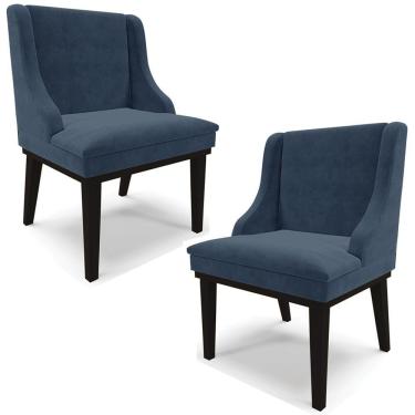 Imagem de Kit 2 Cadeiras Decorativas Sala De Jantar Base Fixa De Madeira Firenze Suede Azul Marinho/preto G19 - Gran Belo
