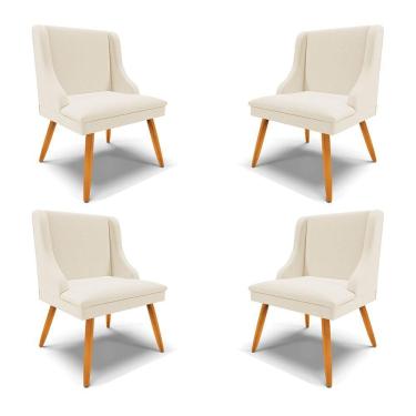 Imagem de Kit 4 Cadeiras Decorativas Sala De Jantar Pés Palito De Madeira Firenze Linho Bege/natural G19
