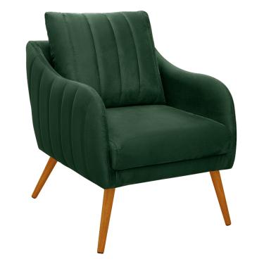 Imagem de Poltrona Salem Veludo Verde Militar Pés Palito Castanho - D'Rossi