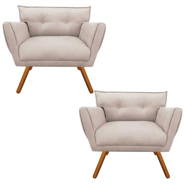 Imagem de Kit 2 Poltronas Anitta Suede Pés Palito Castanho - D'Rossi