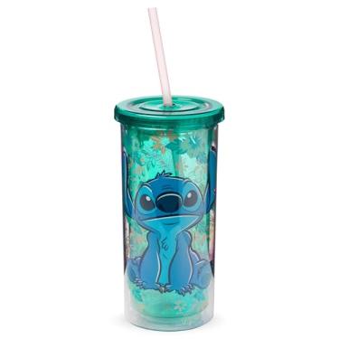 Imagem de Copo com tampa e canudo Silver Buffalo Lilo e Stitch, plástico, 591 ml