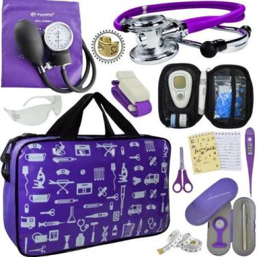 Imagem de Kit Bolsa Cores Aparelho de Pressao Esfigmomanometro Estetoscópio Medi