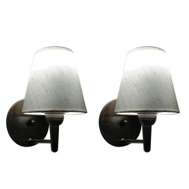 Imagem de Kit-2 Arandela Cone Md-2004 Base Preto Cúpula Em Tecido 14-14x07cm Linho Bege - Bivolt